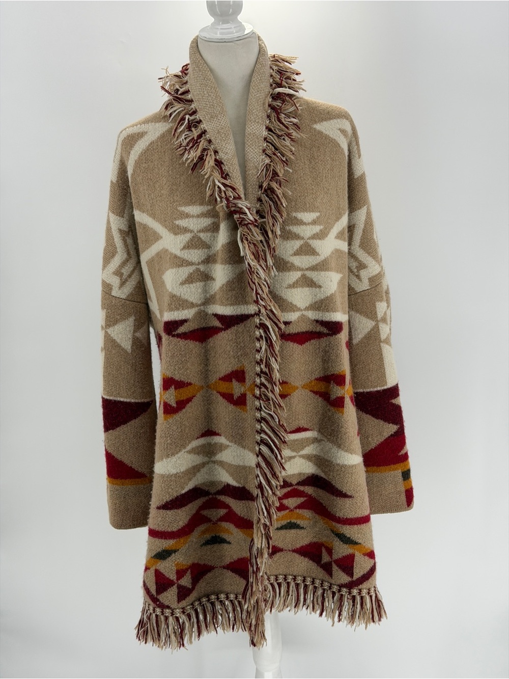 Pendleton Baby Alpaca Aztec Southwestern Pattern Fringe Cardigan Size XL